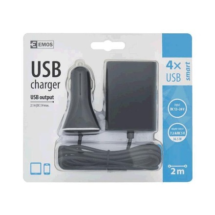 Univerzální USB adaptér do auta Emos V0216 Univerzální USB adaptér do auta 7,3A (36,5W) max., kabelový