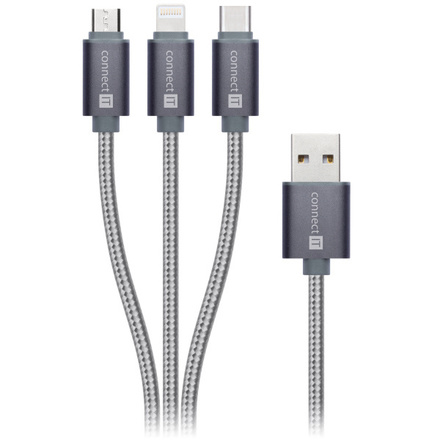 Redukční kabel Connect IT Wirez 3in1 USB-C + MicroUSB + Lightning, 1, 2m - černý