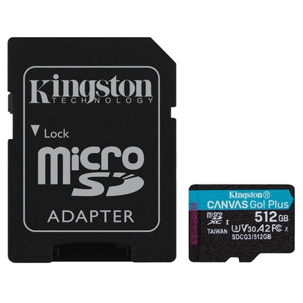 Paměťová karta Kingston Canvas Go! Plus MicroSDXC 512GB UHS-I U3 (170R/ 90W) + adaptér