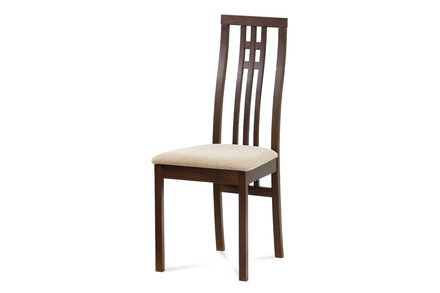Dřevěná jídelní židle Autronic Jídelní židle, masiv buk, barva ořech, látkový krémový potah (BC-2482 WAL)
