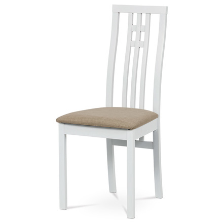 Dřevěná jídelní židle Autronic Jídelní židle, masiv buk, barva bílá, látkový béžový potah (BC-2482 WT)