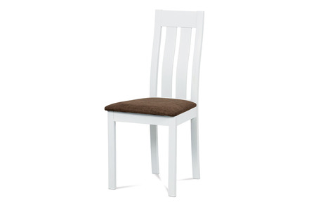 Dřevěná jídelní židle Autronic Jídelní židle, masiv buk, barva bílá, látkový hnědý potah (BC-2602 WT)