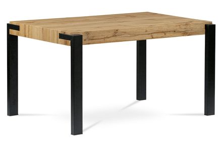Moderní jídelní stůl Autronic Jídelní stůl 140x88x76, deska MDF dekor divoký dub tloušťka 100mm, kov černý mat (HT-725 OAK)