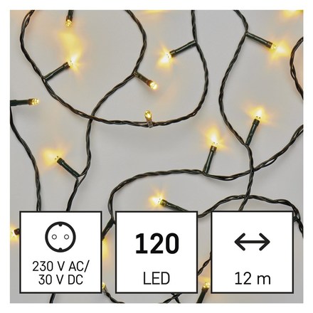 Vánoční osvětlení Emos D4AW03 LED vánoční řetěz, 12 m, venkovní i vnitřní, teplá bílá, časovač