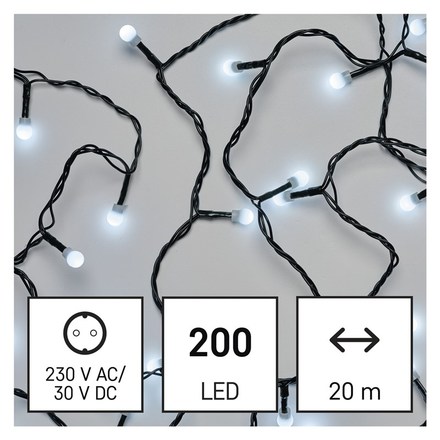 Vánoční osvětlení Emos D5AC07 LED vánoční cherry řetěz – kuličky, 20 m, venkovní i vnitřní, studená bílá, programy (poslední kus)