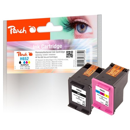 Inkoustová náplň Peach HP No. 652, MultiPack Plus, 1x11, 1x8 ml kompatibilní černá/ CMY