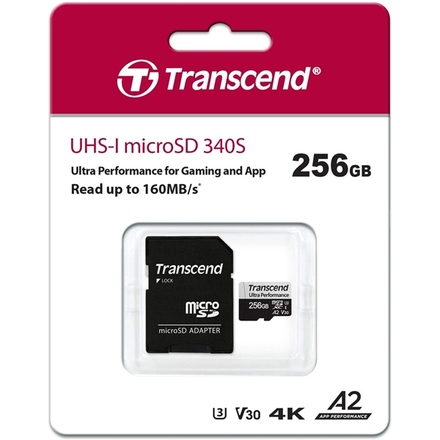 Paměťová karta Transcend 340S microSDXC 256GB UHS-I U3 V30 A2 (160R/ 125W) + adapter