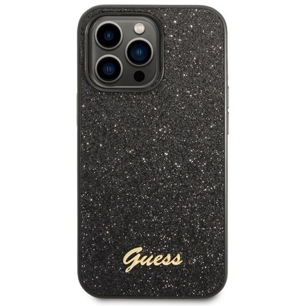 Kryt na mobil Guess Glitter Flakes Metal Logo na Apple iPhone 14 Pro Max - černý