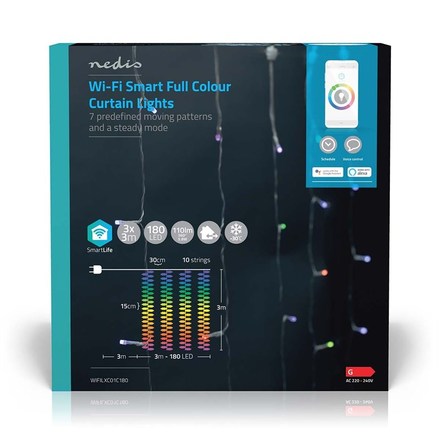 Vánoční osvětlení Nedis SmartLife LED, Wi-Fi, RGB, 180 LED, 3 m, Android / IOS