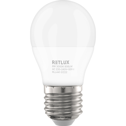 LED žárovka Retlux RLL 441 G45 E27 miniG 8W WW