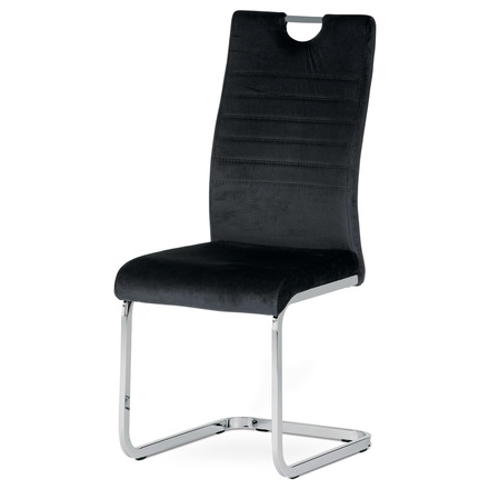 Moderní jídelní židle Autronic Jídelní židle, potah černá sametová látka, kovová chromovaná podnož a madlo (DCL-416 BK4)