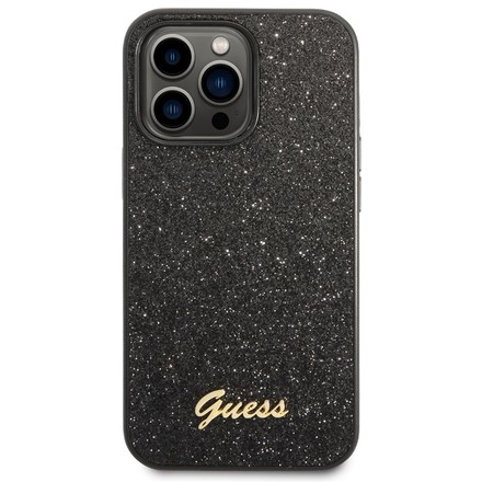 Kryt na mobil Guess Glitter Flakes Metal Logo na Apple iPhone 14 Pro - černý