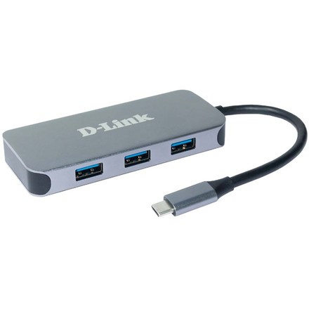 USB Hub D-Link 6v1 z USB-C na HDMI, Gigabit ethernet a Power Delivery - šedý