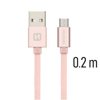 USB kabel Swissten kabel USB microUSB textilní 0,2m 3A růžová