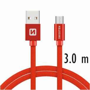 USB kabel Swissten kabel USB microUSB textilní 3m 3A červená