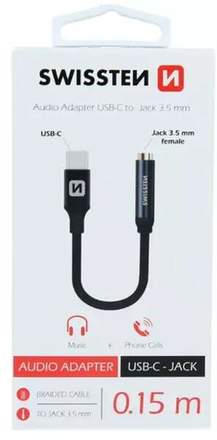Redukce Swissten USB-C JACK 3,5mm 0,15m černá