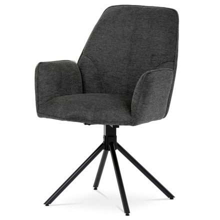 Moderní jídelní židle Autronic Jídelní židle tmavě šedá látka, područky, otočný mechanismus 180°, černý kov (HC-522 GREY2)