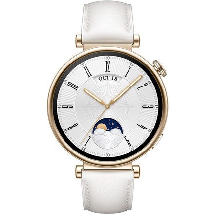 Chytré hodinky Huawei Watch GT 4 41mm - Gold + White Leather Strap