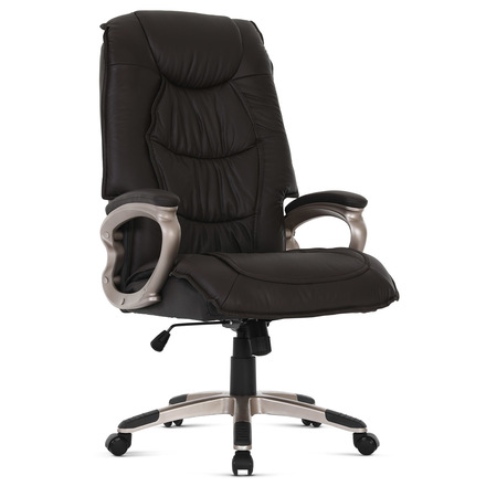 Kancelářská židle Autronic Kancelářská židle, tmavě hnedá kůže, plast v barvě champagne, kolečka pro tvrdé podlahy (KA-Y293 BR)