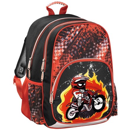 Školní batoh Hama Motorka - černá/ červená