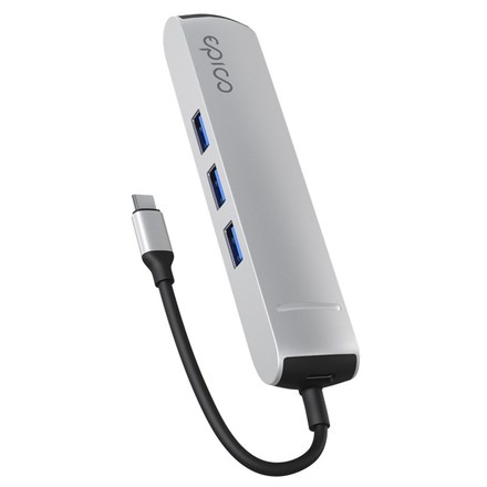 USB Hub Epico 6in1 Slim 8K USB-C/ 1× USB-C, HDMI, 3× USB 3.0 - stříbrný